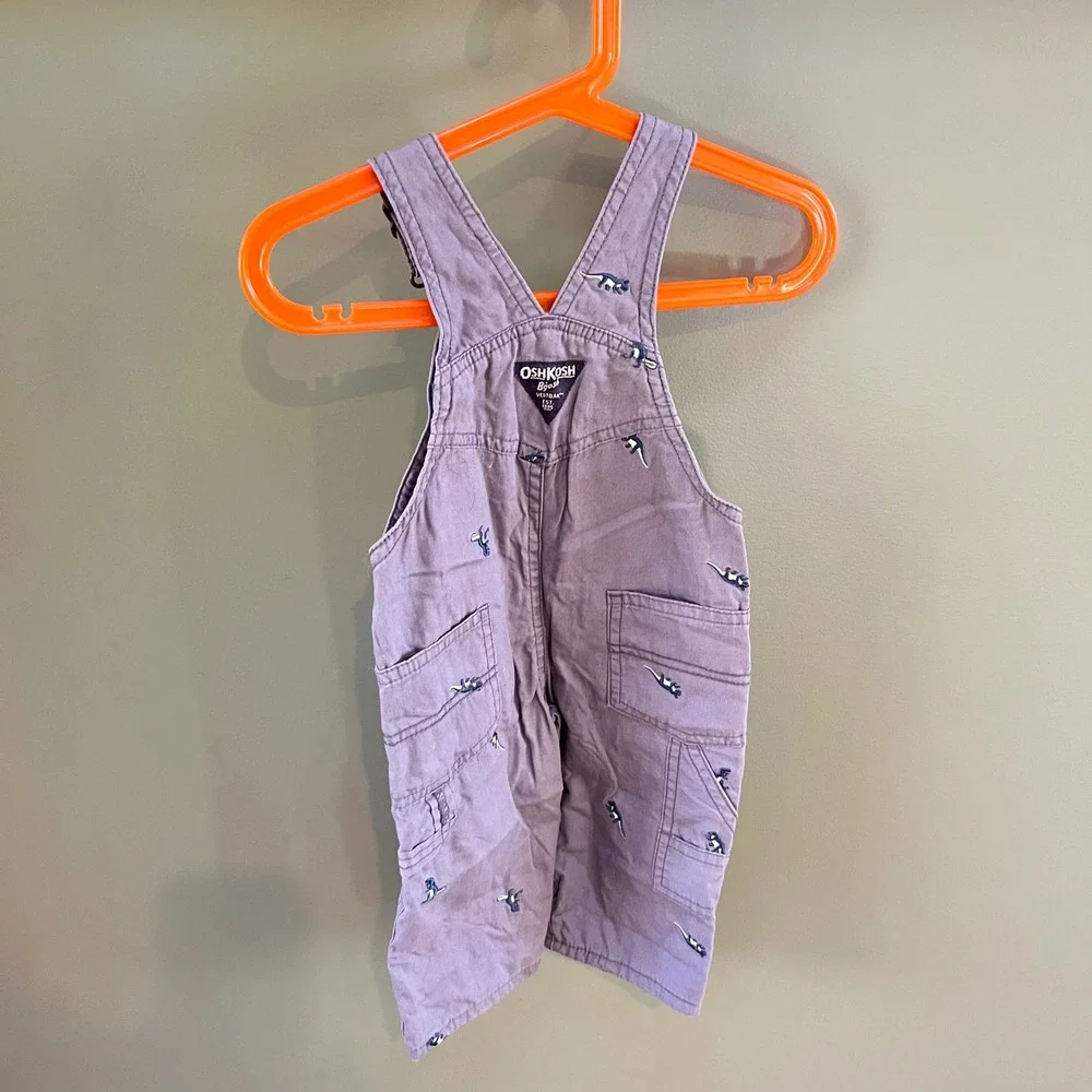 Oshkosh B'gosh Baby Boy Dino Print Overalls Size‎ 9M Lavender Gray